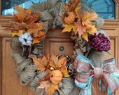 Rumple Burlap Deco Mesh Wreath, Customizable, Holiday, Christmas, Fall leaves, Multi-season