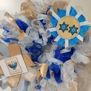 Hanukkah decorations, Chanukah wreath, Crumple Deco Mesh Wreath