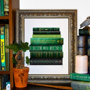 Wizard Snake House Book Stack Poster | Book Lovers Wall Art | Gifts for Readers | Witchy Home Decor | Magic Art | Bookish Hand Lettered Art