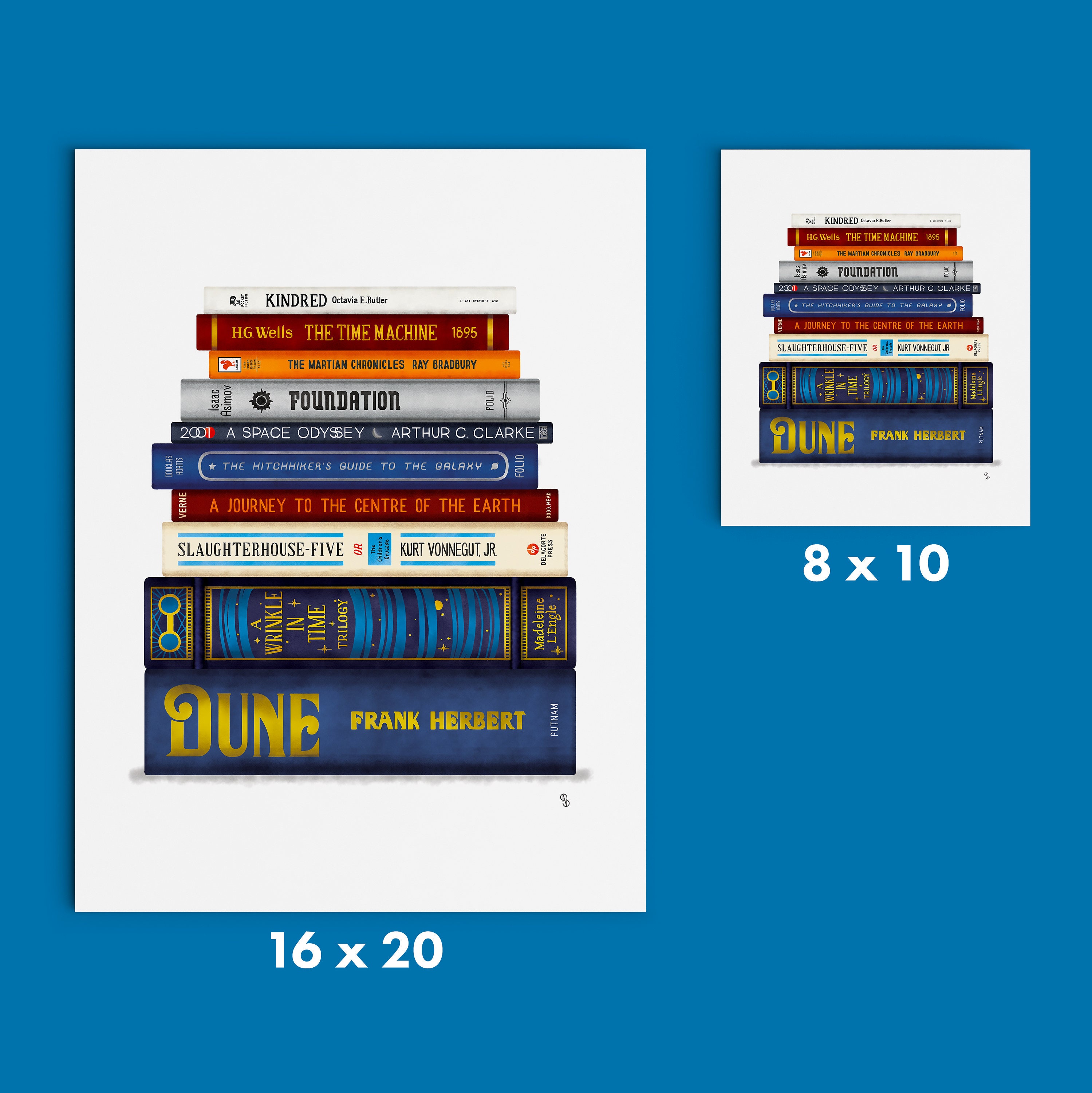 Science Fiction Novels Book Stack Art Print Gifts for Readers Scifi