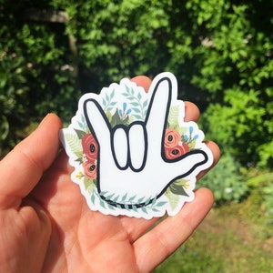 ASL Love Vinyl Sticker // Floral
