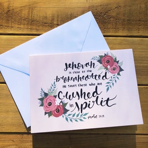 JW Sympathy Card // Jahwe is Side to the Brokenhearted Card // Handgemalte Karte