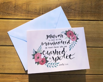 JW Sympathy Card // Jehovah is Close to the Brokenhearted Card// Hand painted Card