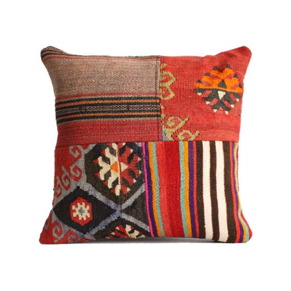 Patchwork Kilim Pillow 20x20 boho chic cushion large kelim pillow throw pillow 20x20 designer pillow livingroom decor kilim pouf pillow b481