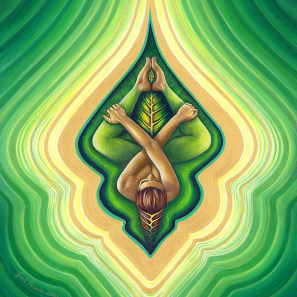 Spiritual Art Spiritual Wall Art Visionary Art Shamanic Art Mother Earth Art Green Leaf Print Divine Feminine Art Print Medicine Woman Gaia