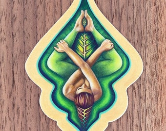 Erdgöttin Vinyl Aufkleber - Wald Yoga Meditation Kunst Waldliebhaber Aufkleber Natur Wald Aufkleber Yoga Boho Blatt Aufkleber Spiritualität