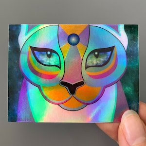 Witchy Katze Halloween-Katzenaufkleber Halloween-Katzenaufkleber Holografischer Katzenaufkleber Mystisches Katzen-Abziehbild