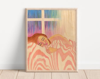 Divine Feminine Print Woman Dreaming Print Woman Sleeping Print Spiritual Art Boho Woman Print Spiritual Wall Art Dreamy Art Woman Print