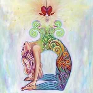 Yoga Art Print: 'Surrender', Spiritual Camel Pose Giclée Spiritual Art Yoga Studio Art Chakra Art Goddess Divine Feminine Art Visionary