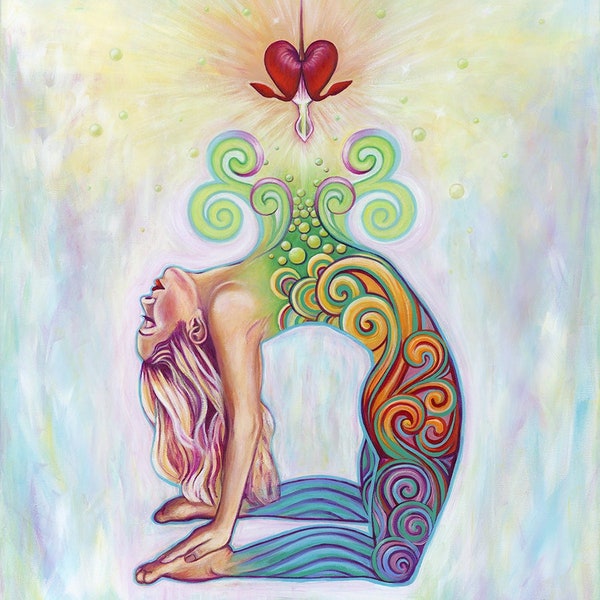 Yoga Art Print: 'Surrender', Spiritual Camel Pose Giclée Spiritual Art Yoga Studio Art Chakra Art Goddess Divine Feminine Art Visionary