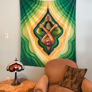 Spiritual Wall Tapestry &quot;REBIRTH&quot; Yoga Art Tapestry Shamanic Tapestry Divine Feminine Decor Earth Goddess Decor Spiritual Wall Hanging
