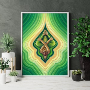 Rebirth Print Mother Earth Art Gaia Print Spiritual Art Visionary Art Shamanic Green Leaf Print Divine Feminine Art Medicine Woman Print
