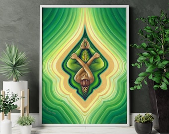 Rebirth Print Mother Earth Art Gaia Print Spiritual Art Visionary Art Shamanic Green Leaf Print Divine Feminine Art Medicine Woman Print