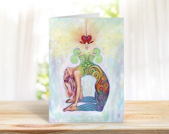Yoga Stationary Card (Pack of 3)  "Surrender", chakras, yoga girl gift, gift yoga lover, yoga greeting card, yoga teacher gift, yoga print