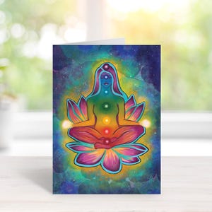 Carte de voeux chakras Carte de voeux pour professeur de yoga Carte de voeux 7 chakras Carte de voeux Maître Reiki Carte de voeux méditation Cadeau yoga