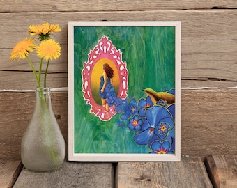 Earth Goddess Art Print, Forget Me Not, Boho Wall Decor