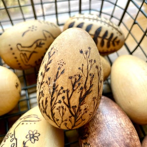 Easter eggs Easter decor Easter gift Set of 6 Hand burned Wooden eggs Easter Pyrography Artist Gift Home decor Gift image 9