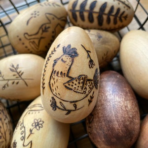 Easter eggs Easter decor Easter gift Set of 6 Hand burned Wooden eggs Easter Pyrography Artist Gift Home decor Gift image 4