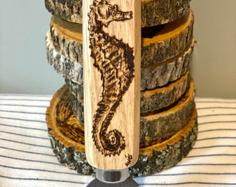 Sea Horse Bottle Opener - Hand Made - Wood Burned, Pyrography - Custom also Available