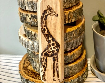 Giraffe Bottle Opener - Pyrography- Handmade - Wood Burned - Custom also Available