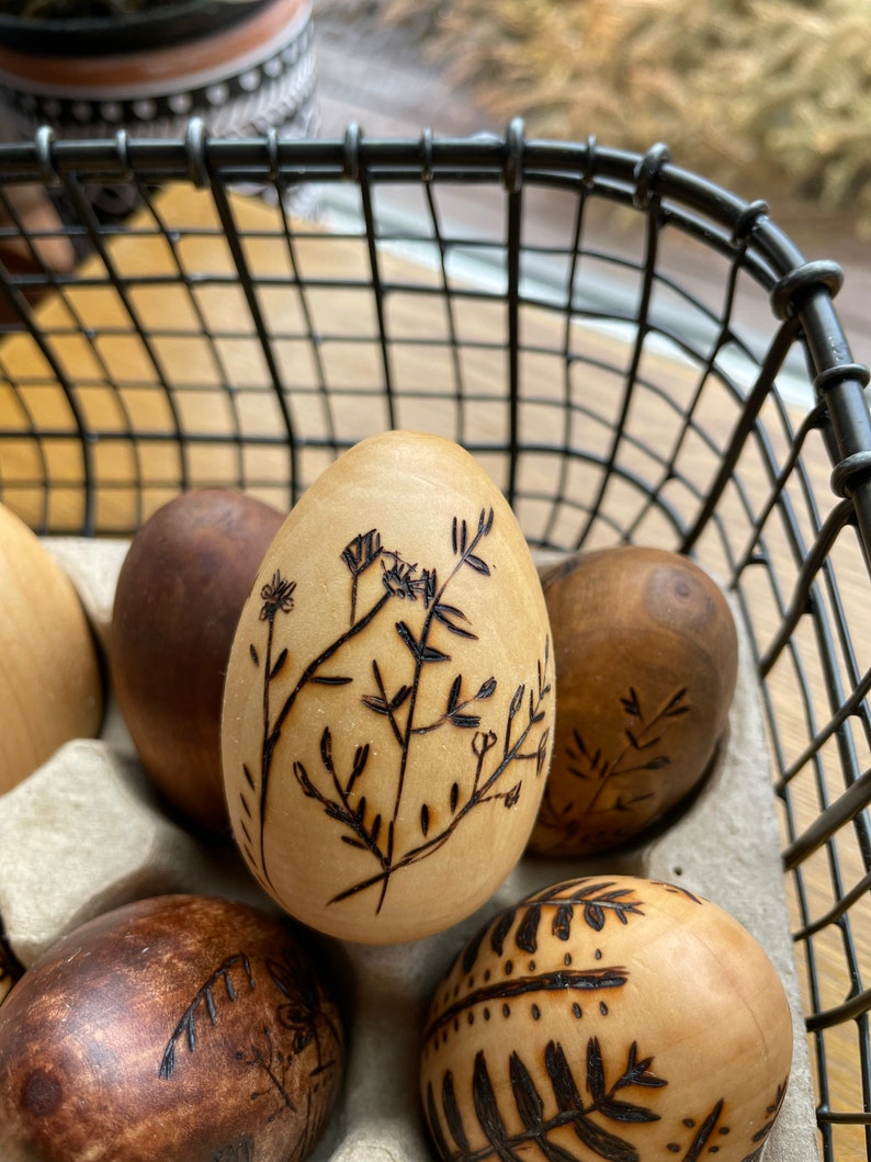 Easter eggs Easter decor Easter gift Set of 6 Hand burned Wooden eggs Easter Pyrography Artist Gift Home decor Gift image 10