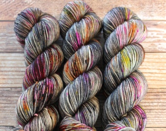 PREORDER - Dark Magic - Hand Dyed Yarn Speckled Yarn, Indie Dyed Yarn, Sock Yarn, DK Weight,