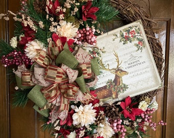 Rustic Buck Grapevine Christmas Wreath