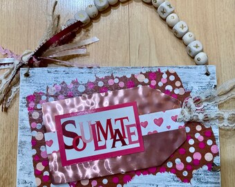 Reclaimed Barn Wood Valentine's Day Sign with Copper Tag