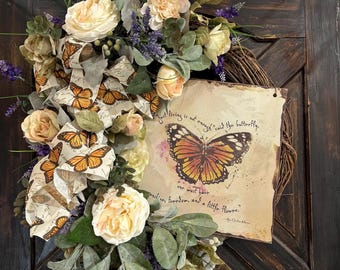 Sunshine, Freedom, & a Little Flower Butterfly Grapevine Floral Wreath