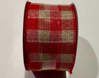 Celebrate It Buffalo Check Wired Ribbon. Red & Tan 2.5" x 25 ft.