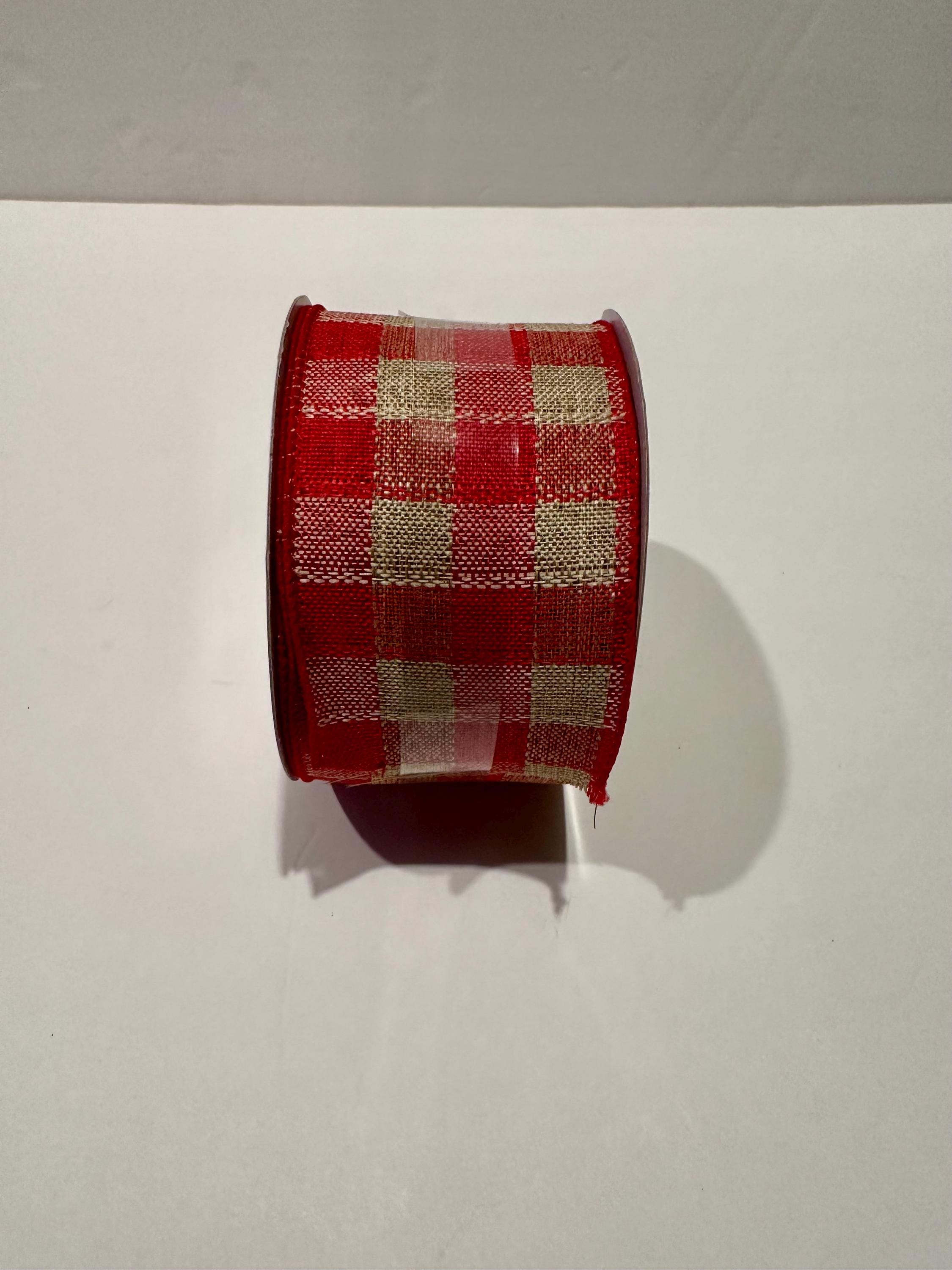 Celebrate It Buffalo Check Wired Ribbon. Red & Tan 2.5