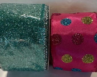 2 Rolls Glittered Wired Ribbon