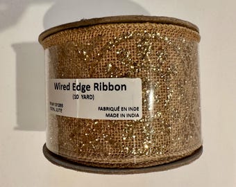 Glittered Jute Wired Ribbon 10 yards
