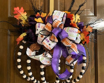 Halloween Beaded Pumpkin Wreath