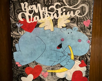 Be My Valentine Cupid Hippo Sign