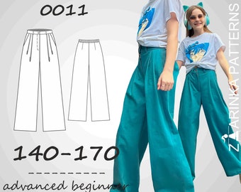 Marlene Pants pattern for girls // high-waisted double-pleated wide-leg pants // tween and teen // sizes 140-170