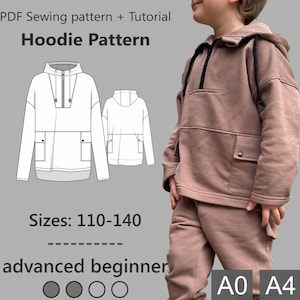 The Scuba Neck Hoodie PDF Sewing Pattern for kids, Digital download // Sizes 110-140 // fully illustrated instructions