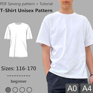 Basic T-shirt pattern for girls and boys with the tutorial, Unisex pattern, Oversize