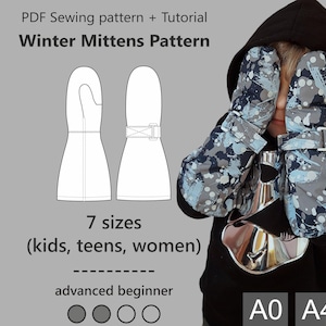 Winter Mittens PDF Pattern for children, teens and women, Detailed step-by-step tutorial