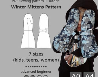 Winter Mittens PDF Pattern for children, teens and women, Detailed step-by-step tutorial