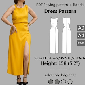 Asymmetric Midi Dress Sewing Pattern with Tutorial // Sizes EU34-42//US2-10//UK6-14 for height 158