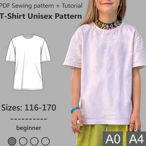 Basic T-shirt pattern for girls and boys with the tutorial, Unisex pattern, Oversize