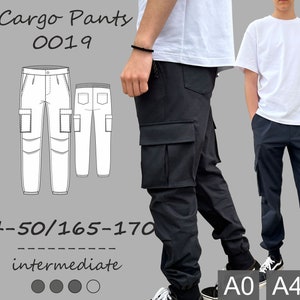 The Cargo Pants PDF Sewing Pattern for teens and men, Digital download, EU44-50/XS-L/US34-40, Height 165-170; fully illustrated instructions