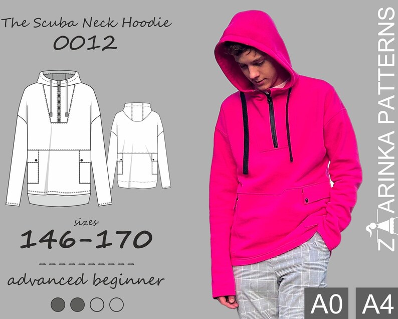 The Scuba Neck Hoodie PDF Sewing Pattern for Boys Teens and Etsy
