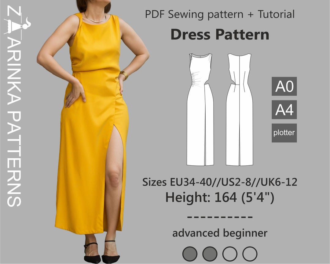 Asymmetric Midi Dress Sewing Pattern With Tutorial // Sizes EU34-40 ...