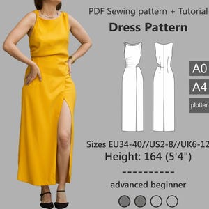 Asymmetric Midi Dress Sewing Pattern with Tutorial // Sizes EU34-40//US2-8//UK6-12 for height 164