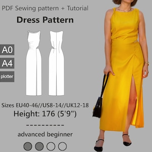 Asymmetric Midi Dress Sewing Pattern with Tutorial // Sizes EU40-46//US8-14//UK12-18 for height 176