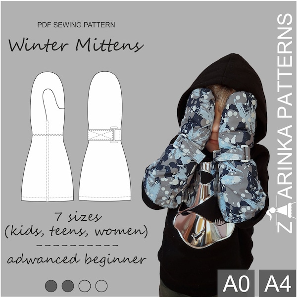 Winter Mittens PDF Pattern for children, teens and women, Detailed step-by-step tutorial