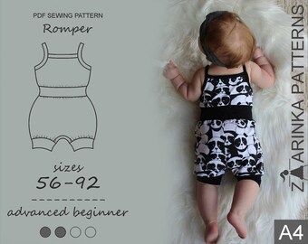 Girl Romper pattern PDF - overall, summer playsuit pattern, Newborn Prop sewing pattern, baby pdf pattern, newborn pdf, baby patterns, DIY