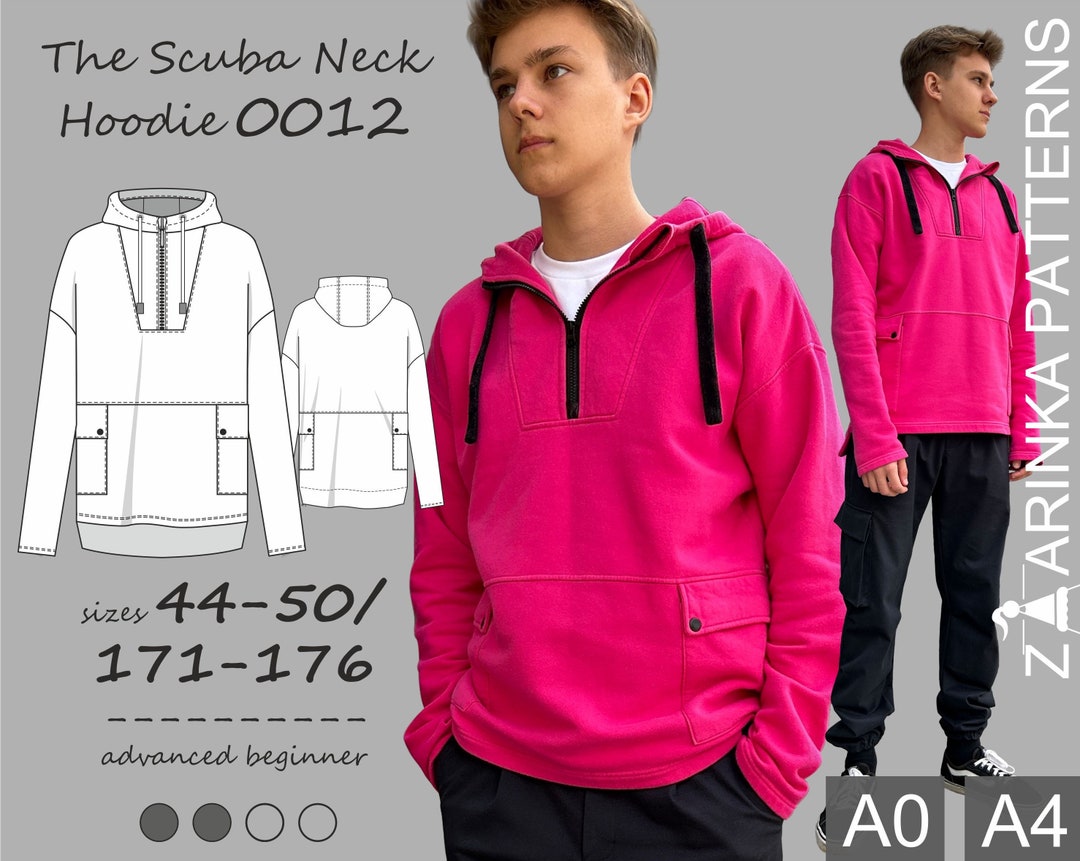 The Scuba Neck Hoodie PDF Sewing Pattern, Teens and Men, Digital